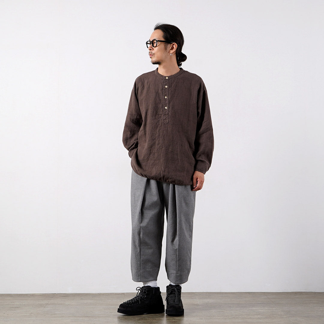 KEMA DESIGNS（ケマデザインズ） ブラッシュドリネン ヘンリーネック L/S 布帛Tシャツ 日本製
