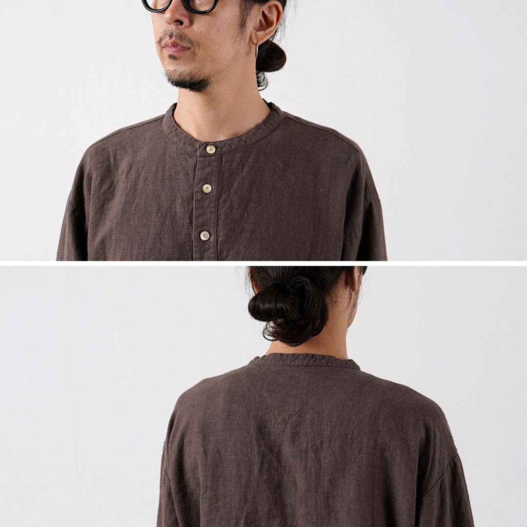 KEMA DESIGNS（ケマデザインズ） ブラッシュドリネン ヘンリーネック L/S 布帛Tシャツ 日本製