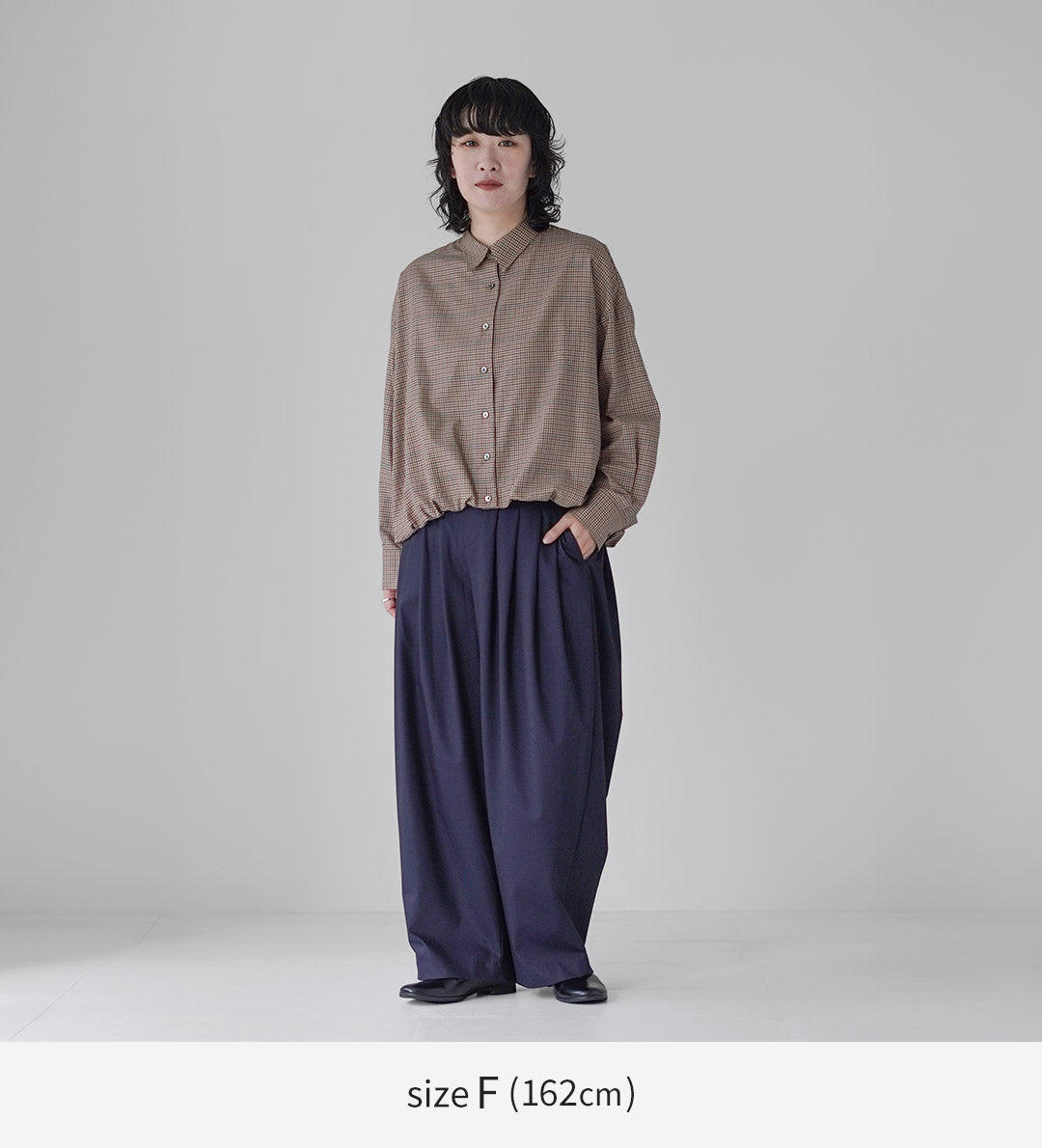 mizuiro ind（ミズイロインド） チェック ロングスリーブ バルーンシャツ 日本製