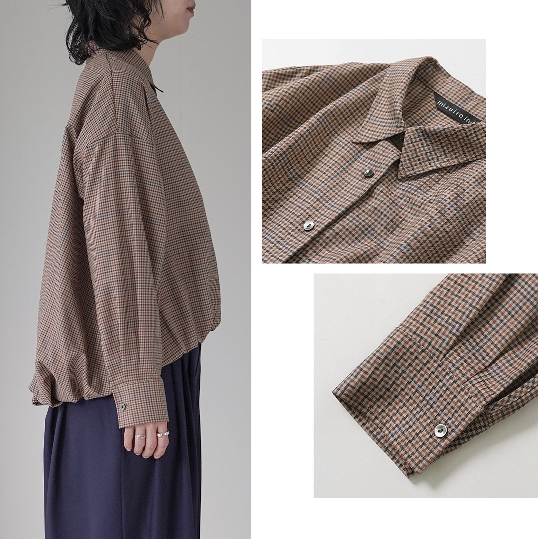 mizuiro ind（ミズイロインド） チェック ロングスリーブ バルーンシャツ 日本製