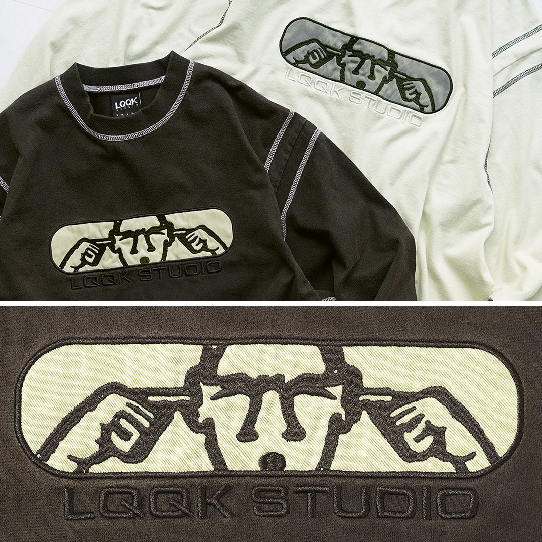 LQQK STUDIO（ルックスタジオ） グラフィック ステッチ クルーネック