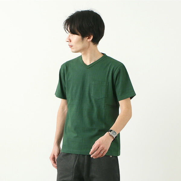 【30％OFF】BARNS（バーンズ） カラー別注 吊り編み 天竺 ループウィール Vネック ポケット Tシャツ / 米綿 / メンズ / 半袖 無地 / 日本製 / BR-11001A【セール】