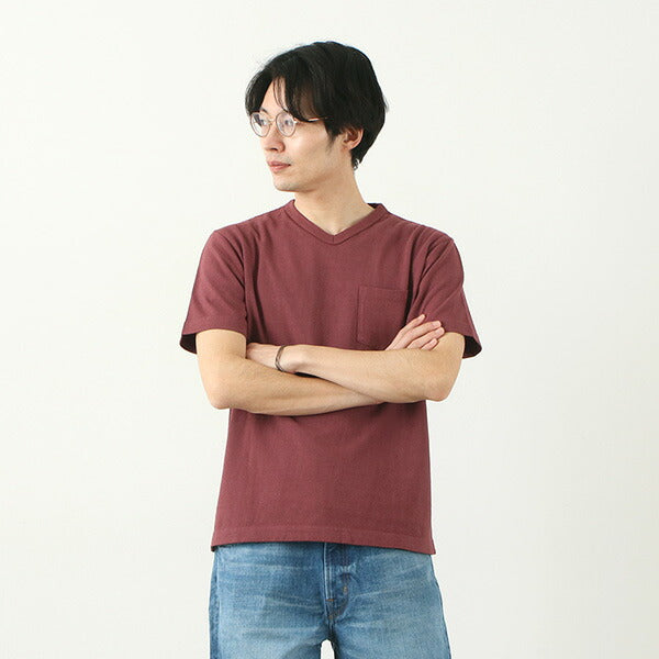 【30％OFF】BARNS（バーンズ） カラー別注 吊り編み 天竺 ループウィール Vネック ポケット Tシャツ / 米綿 / メンズ / 半袖 無地 / 日本製 / BR-11001A【セール】