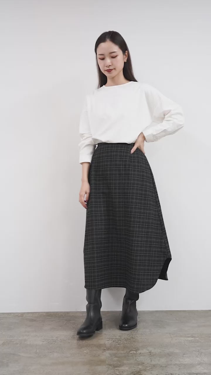 COMMENCEMENT（コメンスメント） チェックスカート / ボトムス ロングスカート 柄 ウエストゴム 伸縮 ストレッチ 日本製 Check Skirt