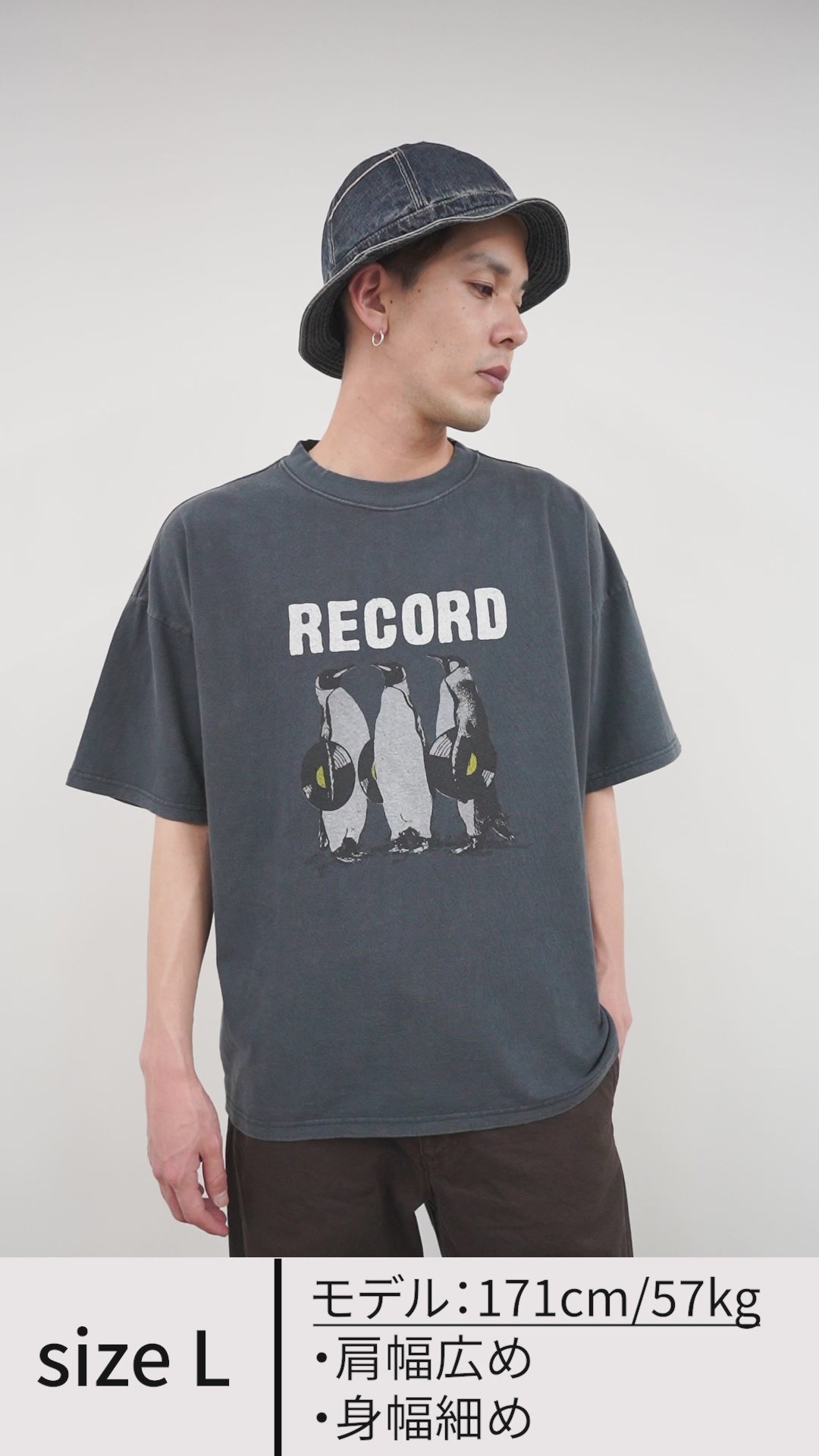 REMI RELIEF（レミレリーフ） HARD SP加工 20/-天竺BIGサイズT（RECORD） / Tシャツ メンズ レディース 半袖  プリント 日本製