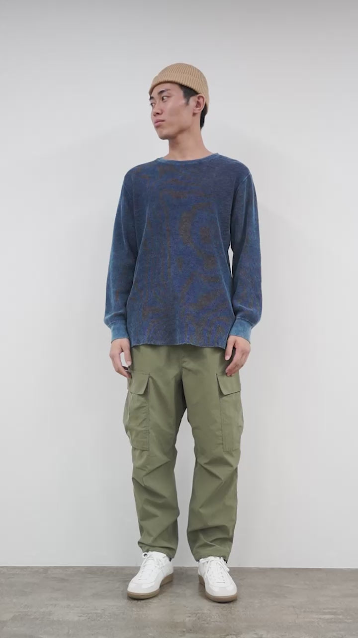 GOOD ON（グッドオン） インディゴ ロングスリーブ サーマルTシャツ / メンズ 藍染め ワッフル 長袖 ロンT コットン 綿 日本製