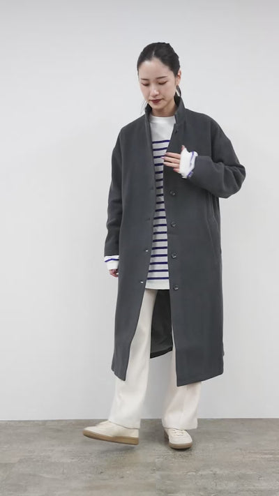 COMMENCEMENT（コメンスメント） ウールロングコート / レディース スタンドカラー テーラード 日本製 無地 Wool Long Coat