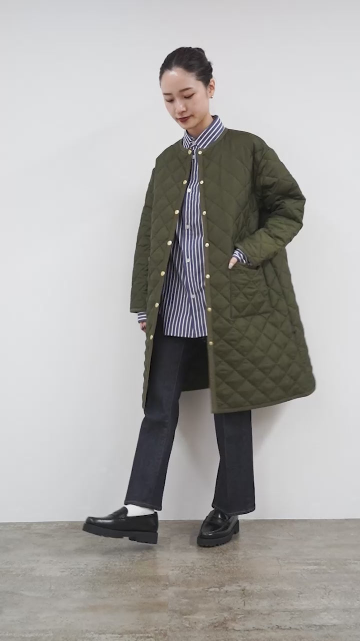 TRADITIONAL WEATHERWEAR（トラディショナル ウェザーウェア）アークリー Aライン ノーカラーキルティングコート /  レディース アウター ライトアウター コート ロング丈 ARKLEY LONG A-LINE