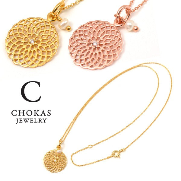 CHOKAS（チョカス） ホワイトジルコニア フラワーチャーム パール ネックレス / シルバー925 / レディース アクセサリー