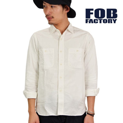 FOB FACTORY（FOBファクトリー） F3379 オックス ワークシャツ / メンズ / 長袖 無地 コットン / 白 ホワイト / 日本製