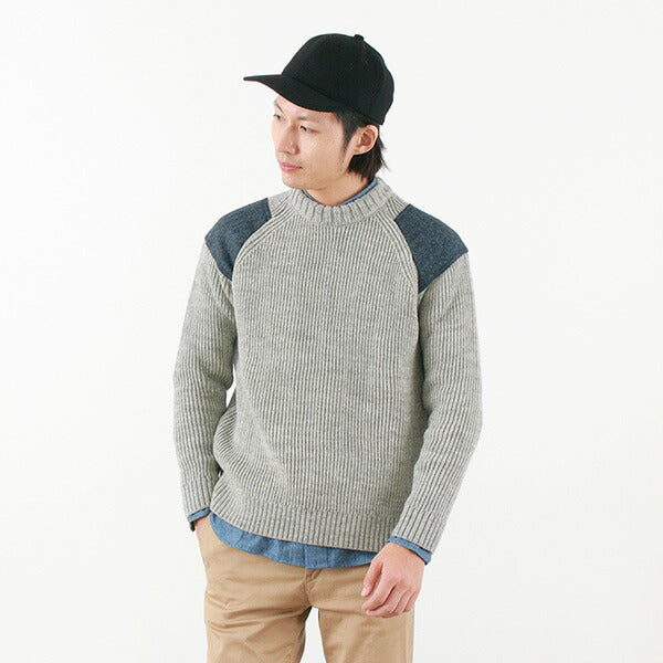 OLD DERBY KNITWEAR（オールドダービーニットウェア） 両畦編み クルー ニット / ツイード パッチ / フルカーディガン / ハンティング / ミリタリー コマンドセーター / メンズ / イギリス製