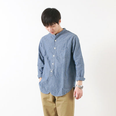 FOB FACTORY（FOBファクトリー） F3428 セルヴィッチ シャンブレー バンドカラー シャツ / メンズ / 長袖 無地 / 日本製 / SELVEDGE CHAMBRAY BAND COLLAR SHIRT クリスマス プレゼント ギフト