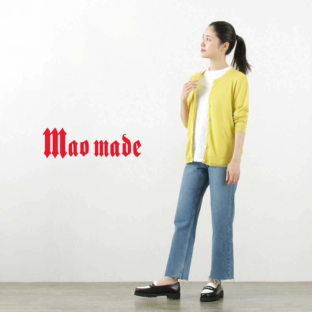 MAO MADE（マオメイド） UVリネン クルーネック カーディガン / レディース  長袖 薄手 ニット UVカット加工 日焼け対策 UV Linen C/N Cardigan