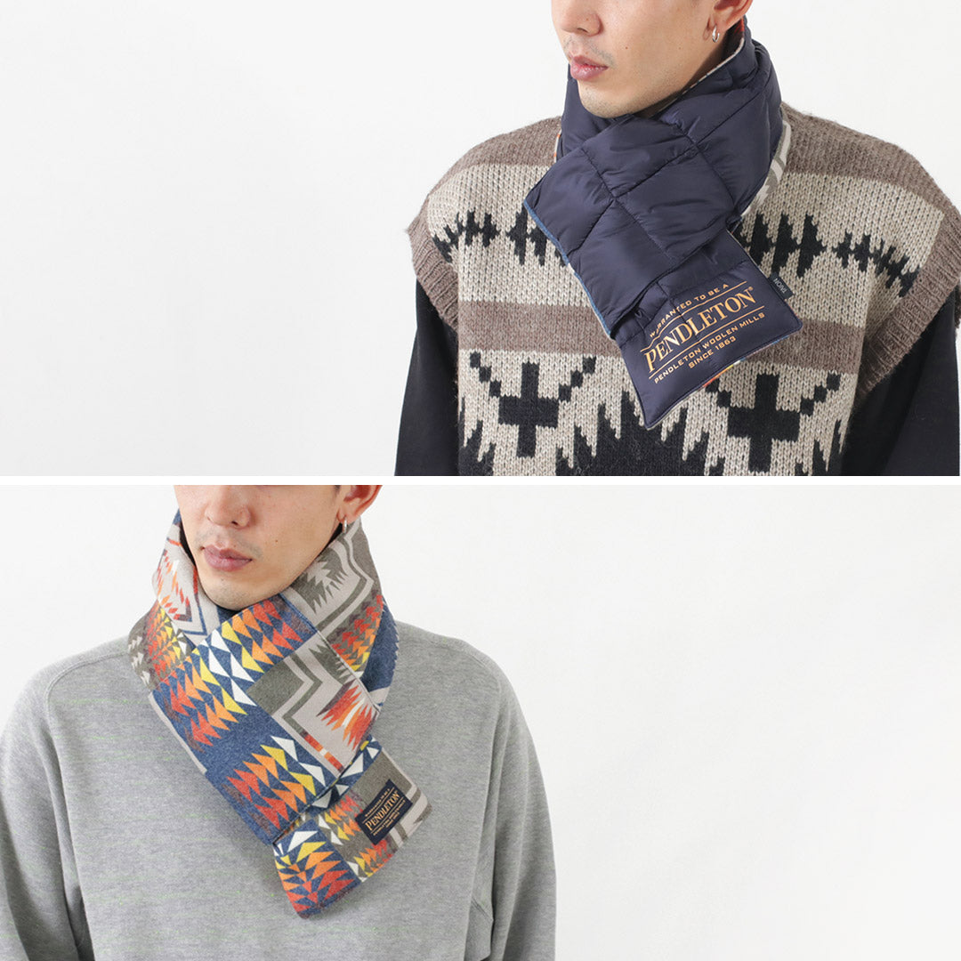 PENDLETON（ペンドルトン） リバーシブル ダウンマフラー メンズ レディース ユニセックス タイオン TAION 柄 無地 アウトドア リバーシブル 2WAY REVERSIBLE DOWN MUUFLER