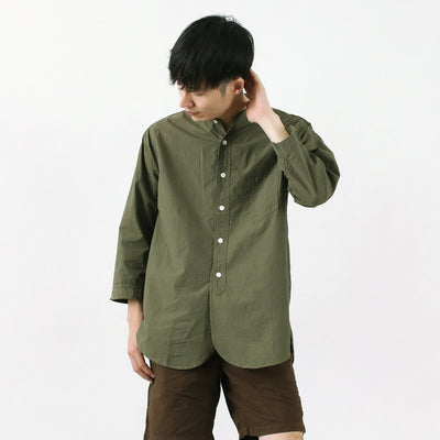 FOB FACTORY（FOBファクトリー） FRC006 別注 ミリタリー ダンプ バンドカラーシャツ 七分 メンズ 無地 薄手 日本製 MILITARY DUMP BAND COLLAR SHIRT 3/4 クリスマス プレゼント ギフト