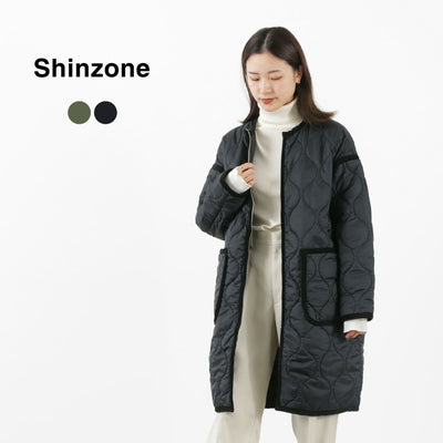 SHINZONE（シンゾーン） キルティングコート アウター ジャケット レディース ロング丈 ミドル丈 ノーカラー ミリタリー 日本製 21AMSCO05 QUILTING COAT クリスマス プレゼント ギフト