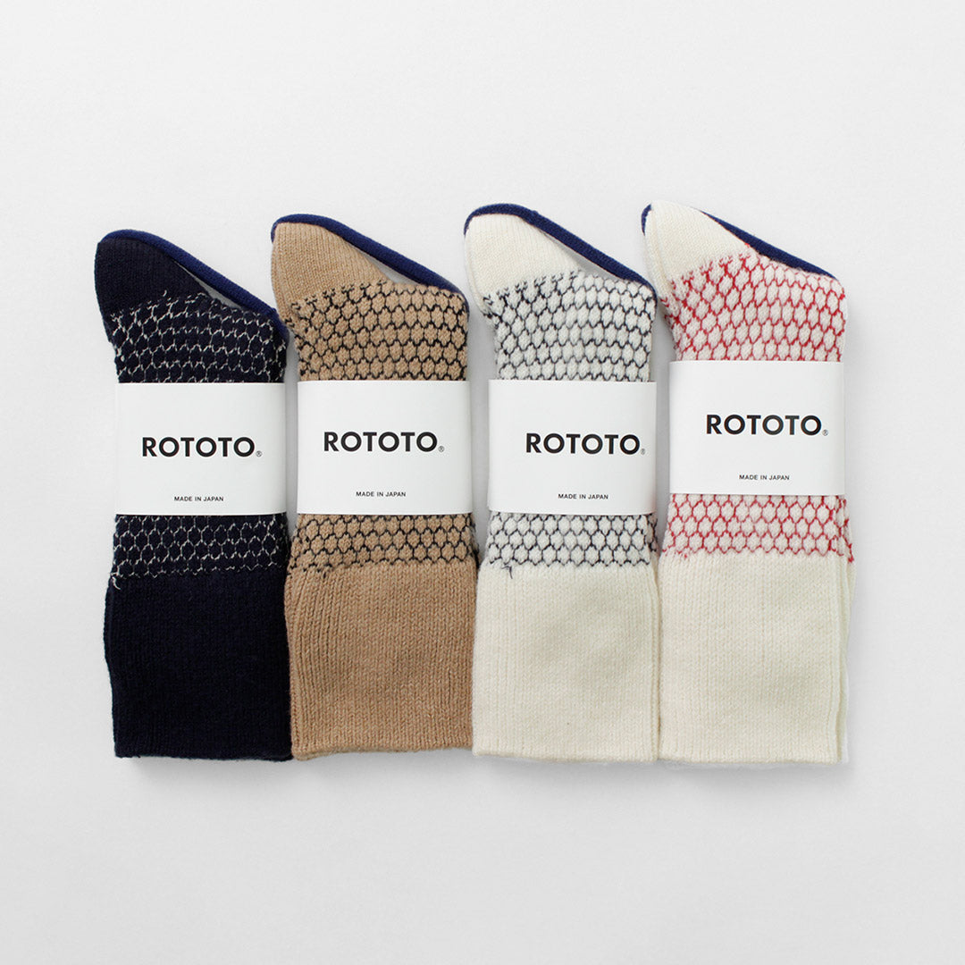 ROTOTO（ロトト） R1433 ウーレンジャガード クルーソックス ポップコーン メンズ レディース 靴下 ユニセックス ハイソックス ウール 洗濯 WOOLEN JACQUARD CREW SOCKS POP CORN クリスマス プレゼント ギフト