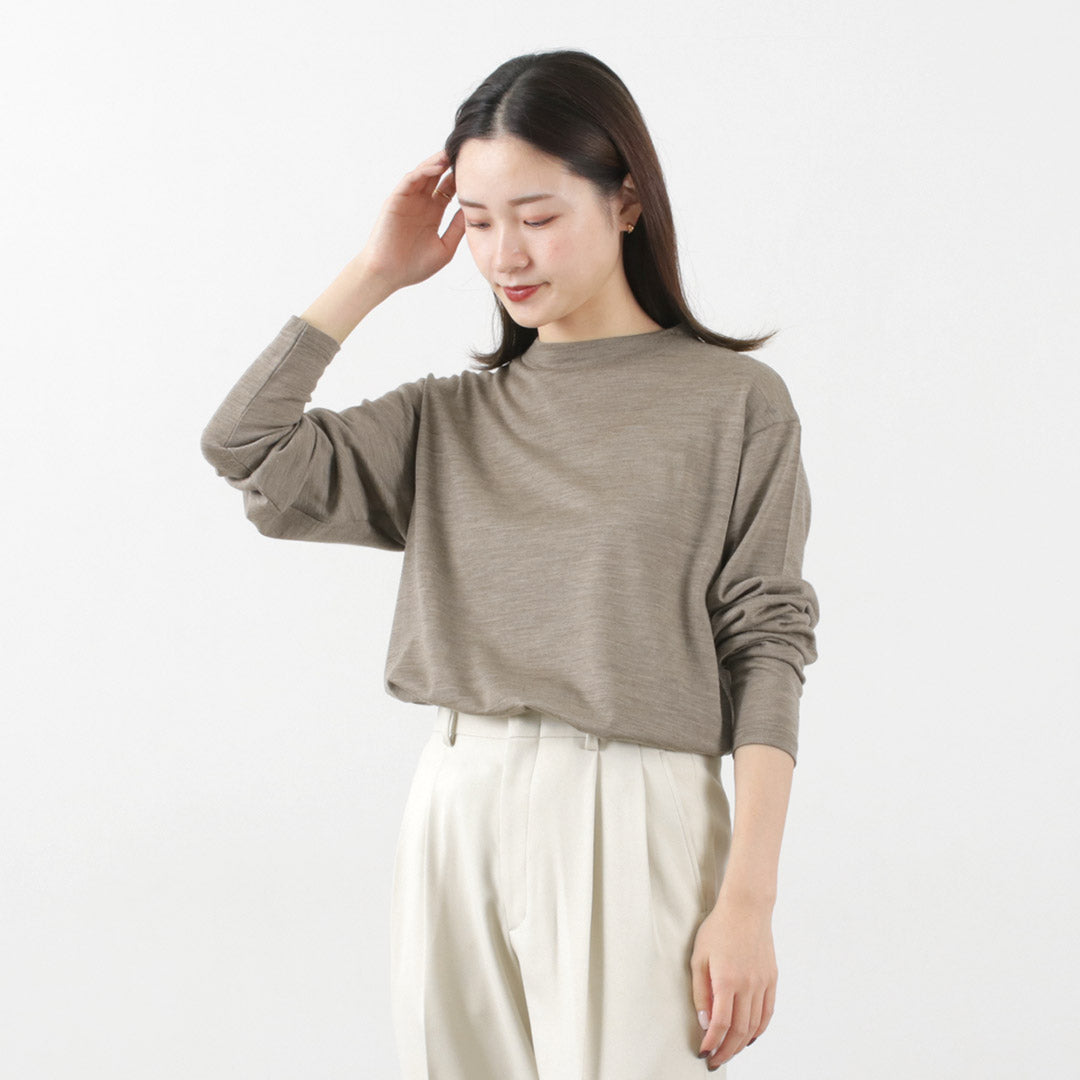 【50％OFF】LAITERIE（レイトリー） WOOL天竺 モックネック プルオーバー レディース トップス カットソー 長袖 インナー 日本製【セール】