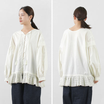 【まとめ買いで最大30％OFFクーポン】【50％OFF】TUMUGU（ツムグ） コットンキャンブリック起毛 2WAY 裾レース ブラウス レディース 長袖 綿【セール】 クリスマス プレゼント ギフト