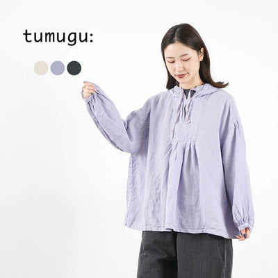 【まとめ買いで最大30％OFFクーポン】【20％OFF】TUMUGU（ツムグ） ソリトリネン フードブラウス レディース トップス シャツ 長袖 プルオーバー 無地 麻 日本製【セール】 クリスマス プレゼント ギフト