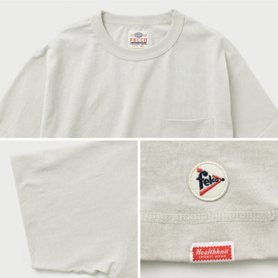 FELCO × HEALTH KNIT（フェルコ × ヘルスニット） クルーネックポケットTシャツ / 半袖 綿 コットン 抗菌防臭 吸汗速乾 無地 メンズ