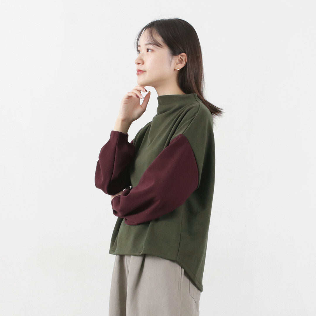 KELEN（ケレン） バイカラー モックネックトップス レディース 長袖 スウェット 裏起毛 トレーナー VALL BICOLOR MOCK NECK TOPS