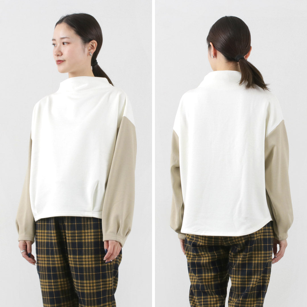 KELEN（ケレン） バイカラー モックネックトップス レディース 長袖 スウェット 裏起毛 トレーナー VALL BICOLOR MOCK NECK TOPS