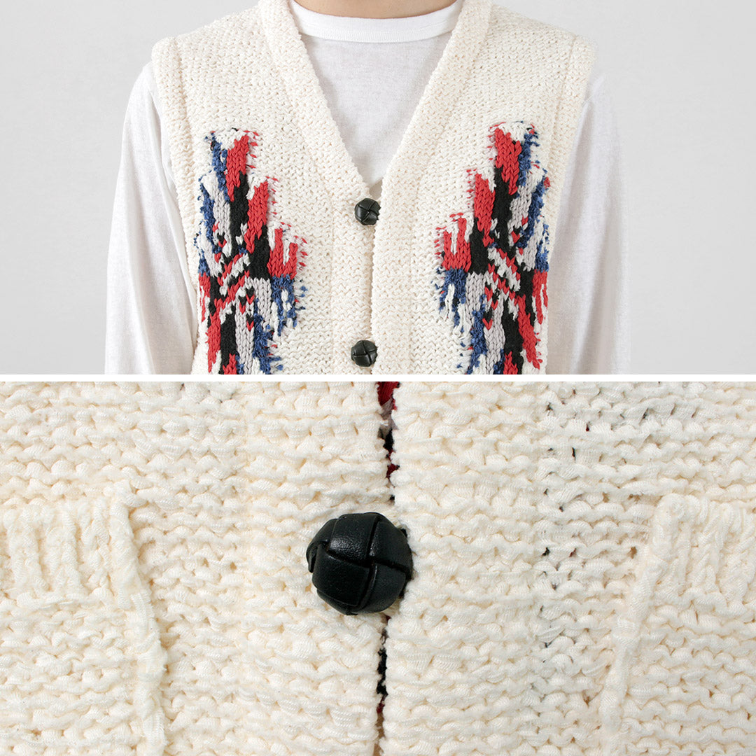 【完売】Coohem ニット コート ネイティブ柄 米富繊維 /定価 10万円 COOHEM CHIMAYO TWEED KNIT VEST - Maiden Voyage