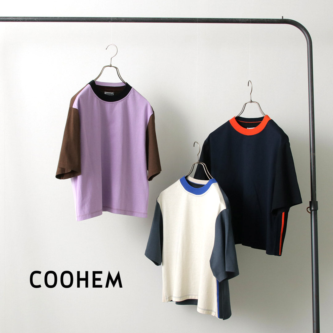 【20％OFF】COOHEM（コーヘン） ニットサイドライン Tシャツ / レディース 半袖 配色 カットソー トップス 米冨 YONETOMI KNIT SIDELINE T-SHIRT【セール】