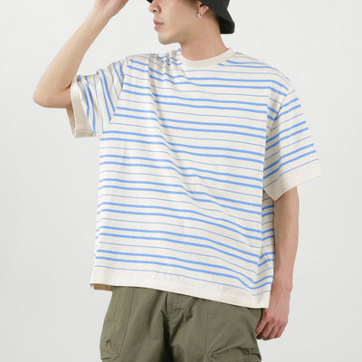 【20％OFF】YONETOMI NEW BASIC（ヨネトミニューベーシック） ライト ウェーブコットン ニット プルオーバーTシャツ / メンズ レディース 半袖 ボーダー クルーネック 日本製 米冨 LIGHT WAVE COTTON KNIT P/O【セール】