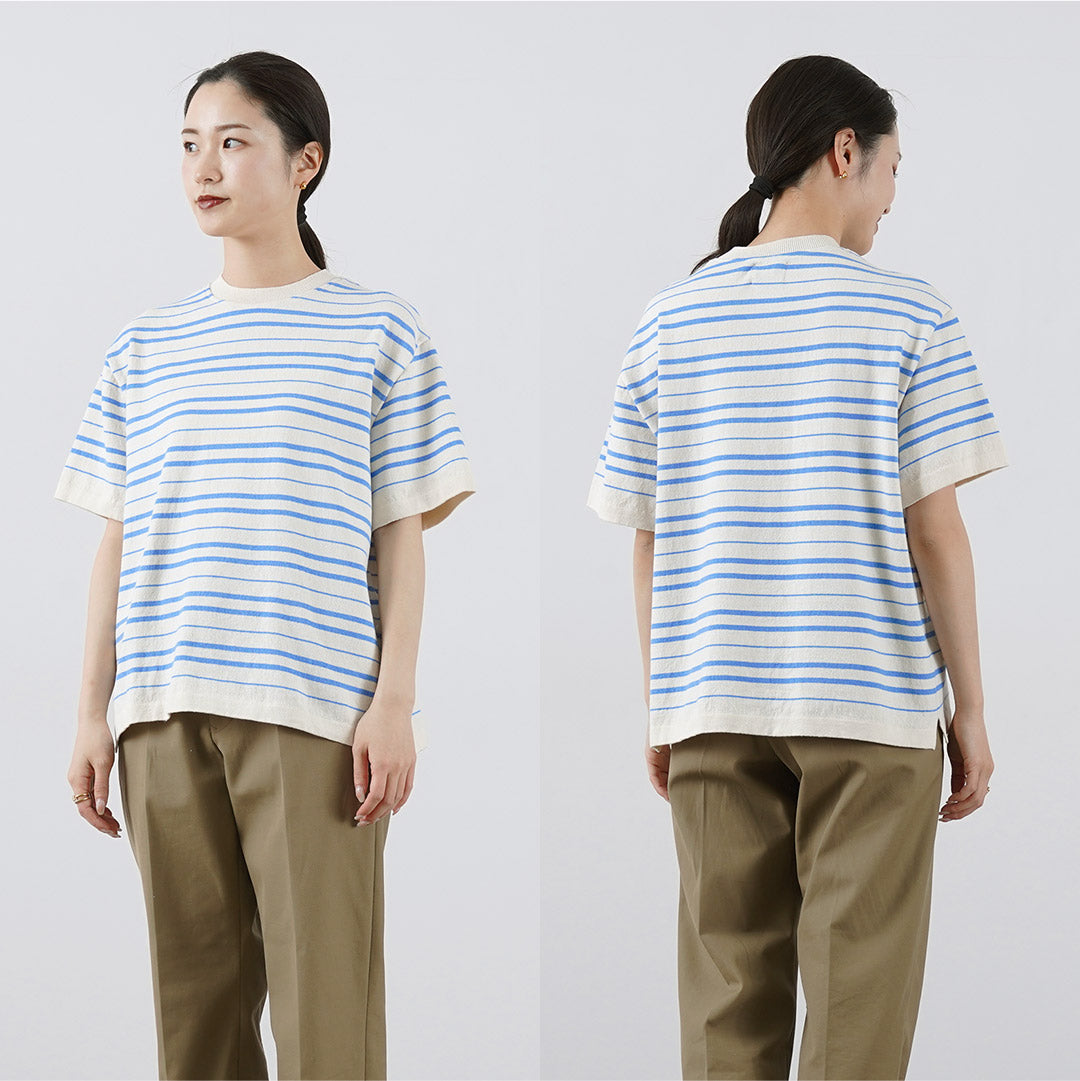 【20％OFF】YONETOMI NEW BASIC（ヨネトミニューベーシック） ライト ウェーブコットン ニット プルオーバーTシャツ / メンズ レディース 半袖 ボーダー クルーネック 日本製 米冨 LIGHT WAVE COTTON KNIT P/O【セール】