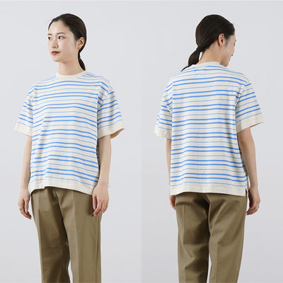 【20％OFF】YONETOMI NEW BASIC（ヨネトミニューベーシック） ライト ウェーブコットン ニット プルオーバーTシャツ / メンズ レディース 半袖 ボーダー クルーネック 日本製 米冨 LIGHT WAVE COTTON KNIT P/O【セール】