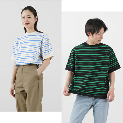 【期間限定20％OFF】YONETOMI NEW BASIC（ヨネトミニューベーシック） ライト ウェーブコットン ニット プルオーバーTシャツ / メンズ レディース 半袖 ボーダー クルーネック 日本製 米冨 LIGHT WAVE COTTON KNIT P/O