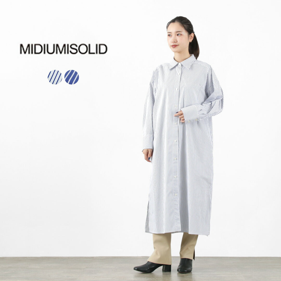 【30％OFF】MIDIUMISOLID（ミディウミソリッド） ロング シャツワンピース ストライプ