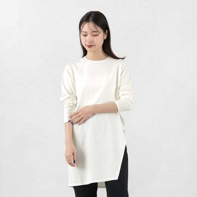 【まとめ買いで最大30％OFFクーポン】【50％OFF】MIDIUMISOLID（ミディウミソリッド） アシンメトリー サイドスリット チュニック / レディース カットソー 長袖 Tシャツ クルーネック 無地 日本製 asymmetry side slit tunic【セール】 クリスマス プレゼント ギフト