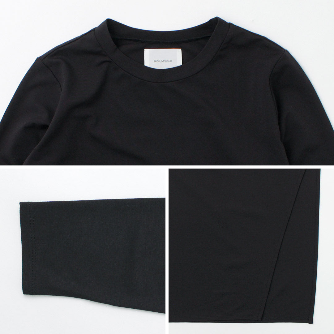 【まとめ買いで最大30％OFFクーポン】【50％OFF】MIDIUMISOLID（ミディウミソリッド） アシンメトリー サイドスリット チュニック / レディース カットソー 長袖 Tシャツ クルーネック 無地 日本製 asymmetry side slit tunic【セール】 クリスマス プレゼント ギフト