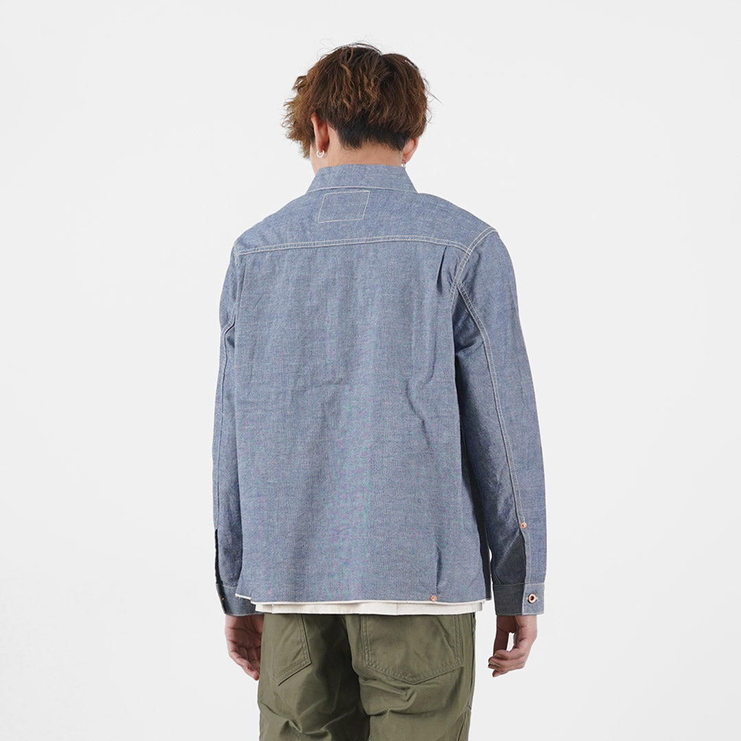 FOB FACTORY（FOBファクトリー） F3487 シャンブレー プルオーバーシャツ メンズ アウトドア 長袖 無地 コットン 日本製 CHAMBRAY P/O SHIRT