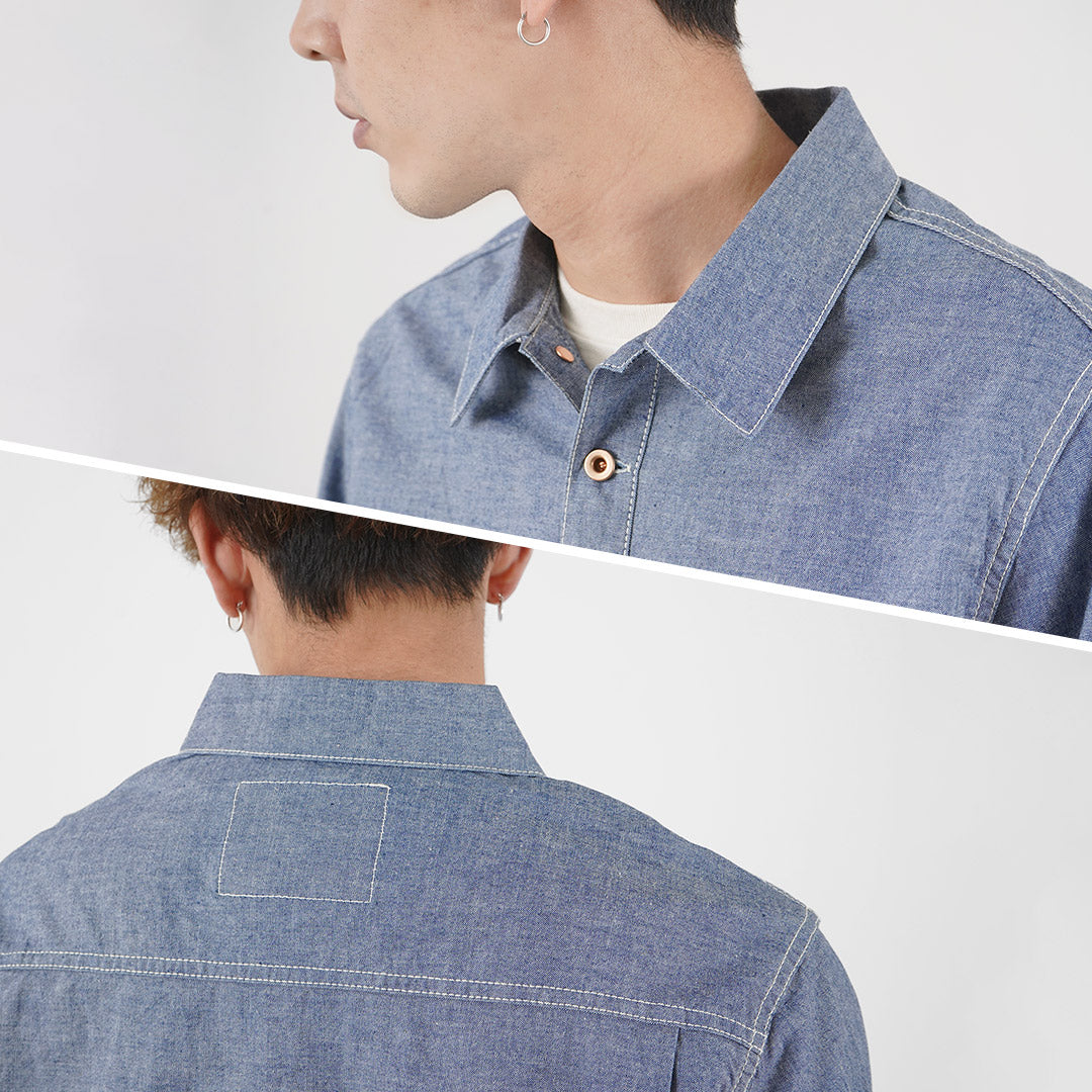 FOB FACTORY（FOBファクトリー） F3487 シャンブレー プルオーバーシャツ メンズ アウトドア 長袖 無地 コットン 日本製 CHAMBRAY P/O SHIRT