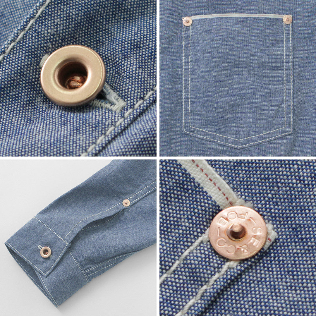 FOB FACTORY（FOBファクトリー） F3487 シャンブレー プルオーバーシャツ メンズ アウトドア 長袖 無地 コットン 日本製 CHAMBRAY P/O SHIRT