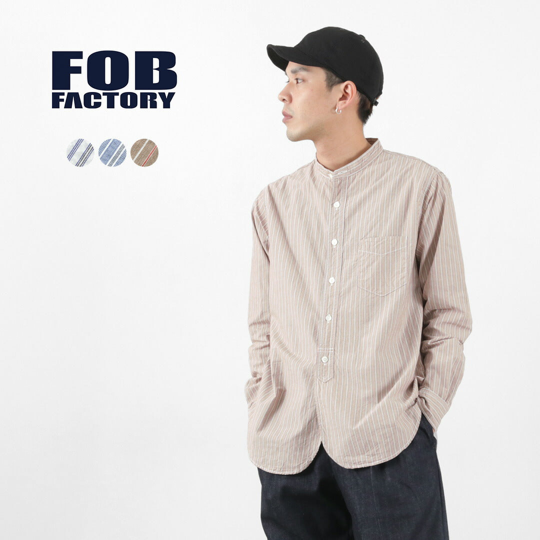 【30％OFF】FOB FACTORY（FOBファクトリー） F3488 ストライプ バンドカラーシャツ