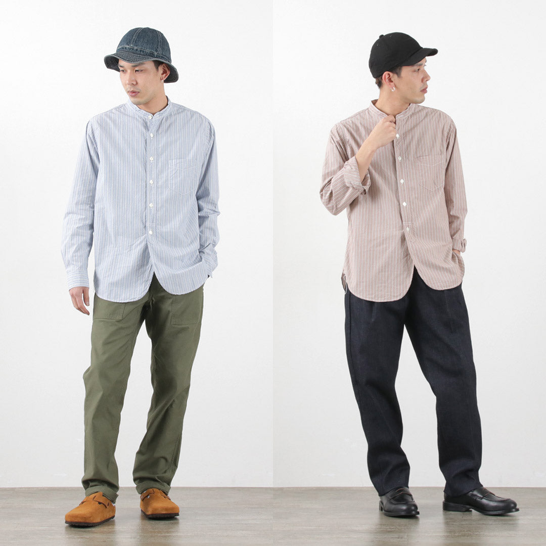 FOB FACTORY（FOBファクトリー） F3488 ストライプ バンドカラーシャツ / メンズ 長袖 タイプライター STRIPE BAND COLLAR SHIRT