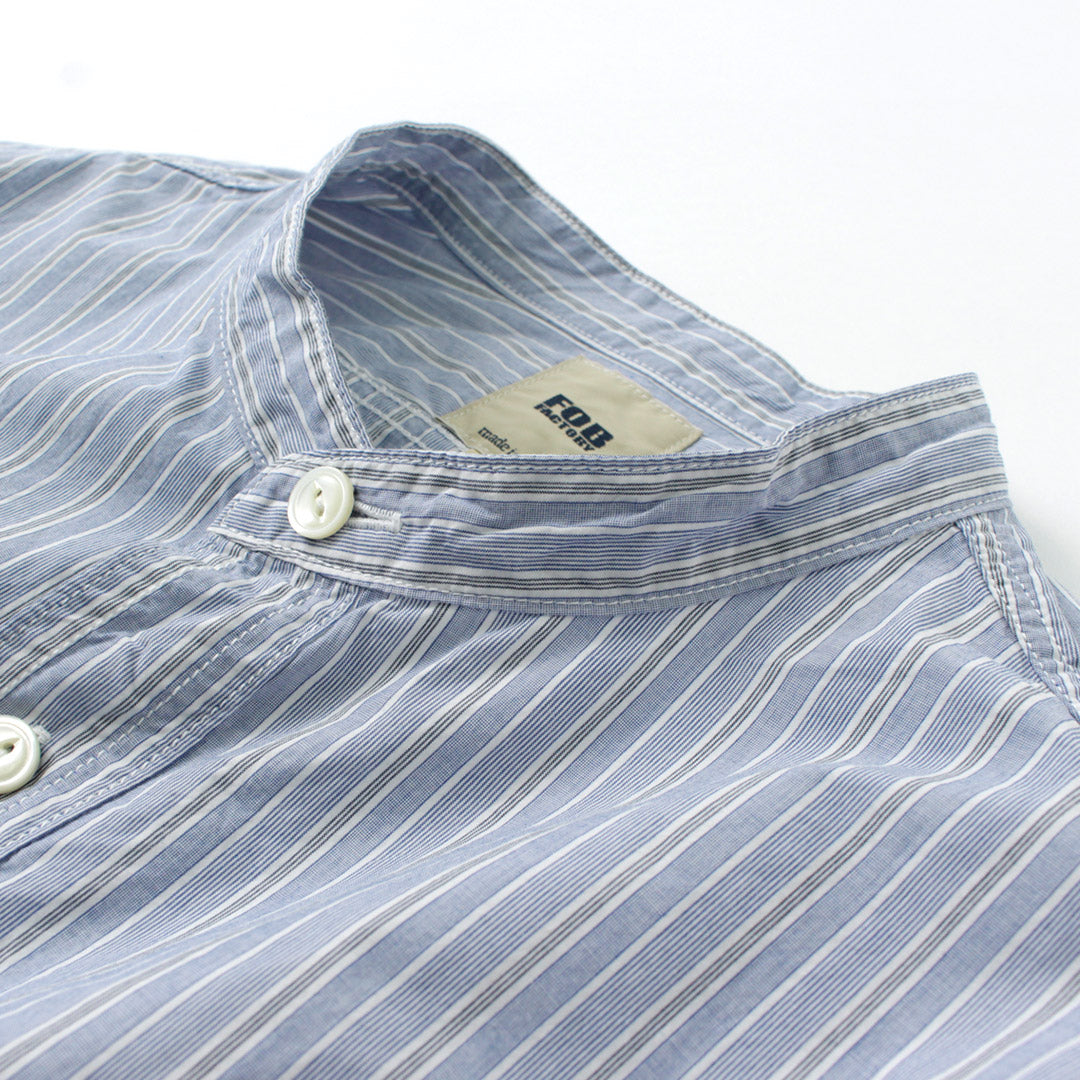 FOB FACTORY（FOBファクトリー） F3488 ストライプ バンドカラーシャツ / メンズ 長袖 タイプライター STRIPE BAND COLLAR SHIRT