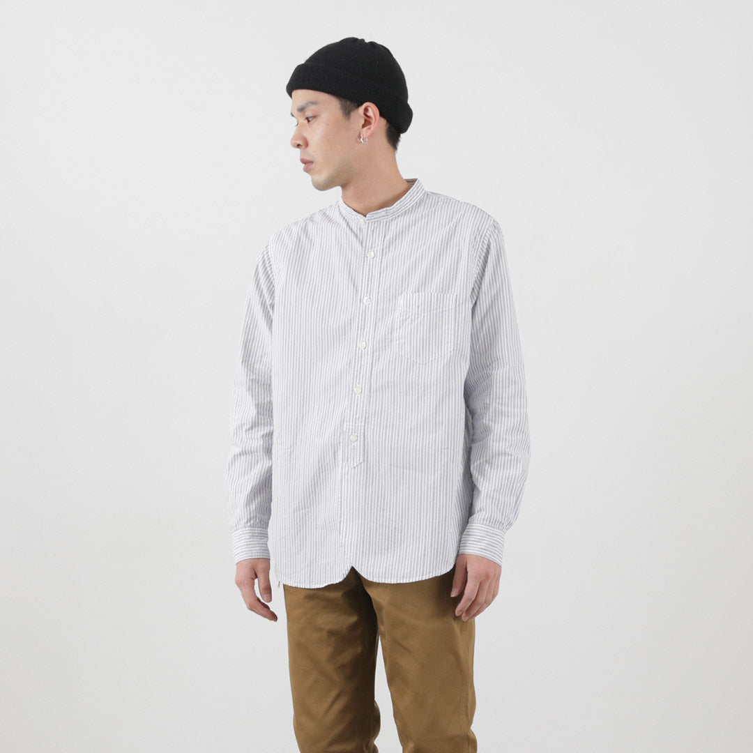 FOB FACTORY（FOBファクトリー） F3488 ストライプ バンドカラーシャツ / メンズ 長袖 タイプライター STRIPE BAND COLLAR SHIRT