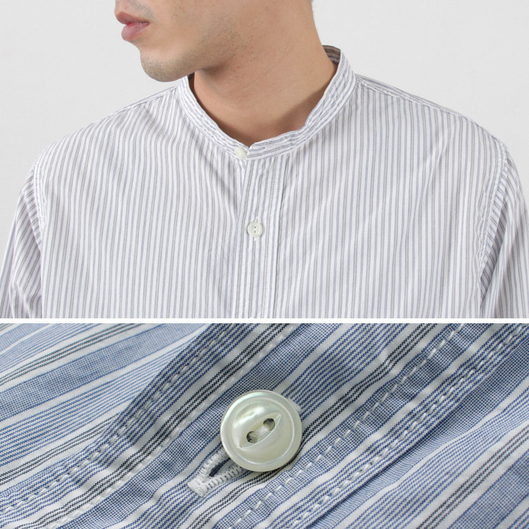 FOB FACTORY（FOBファクトリー） F3488 ストライプ バンドカラーシャツ / メンズ 長袖 タイプライター STRIPE BAND COLLAR SHIRT