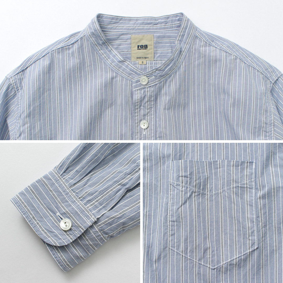 FOB FACTORY（FOBファクトリー） F3488 ストライプ バンドカラーシャツ / メンズ 長袖 タイプライター STRIPE BAND COLLAR SHIRT