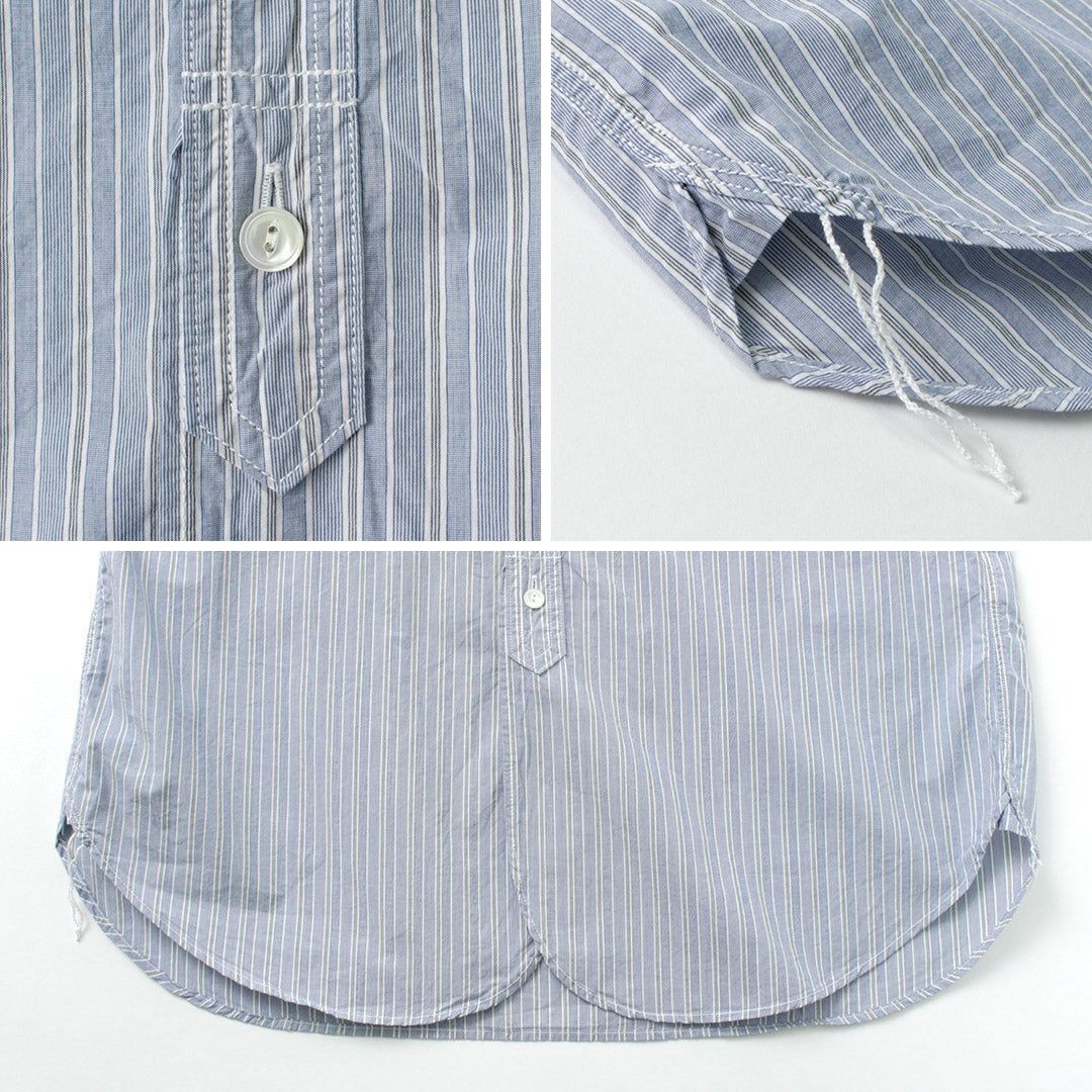 FOB FACTORY（FOBファクトリー） F3488 ストライプ バンドカラーシャツ / メンズ 長袖 タイプライター STRIPE BAND COLLAR SHIRT