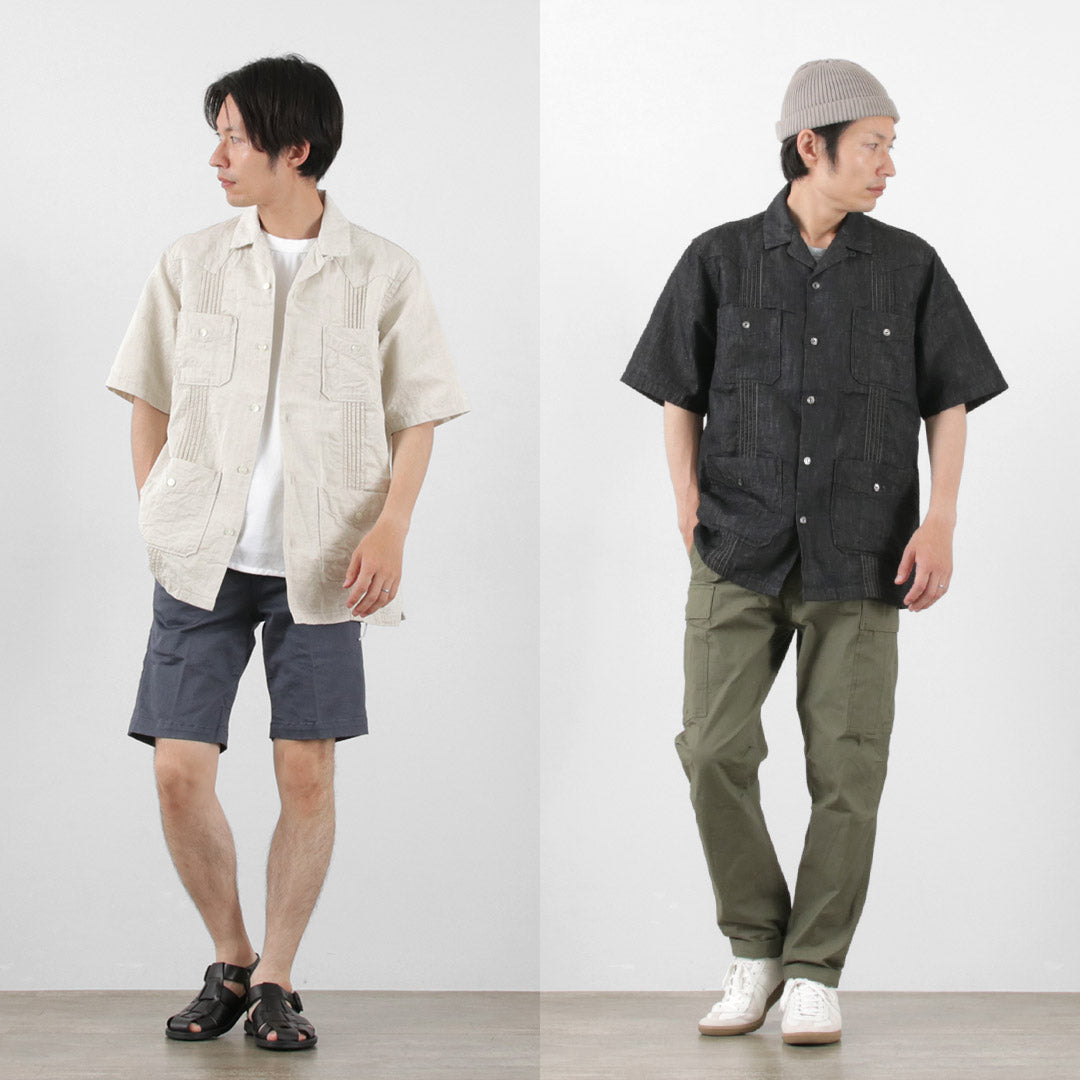 【20％OFF】FOB FACTORY（FOBファクトリー） F3491 キューバシャツ / 半袖 メンズ デニムシャツ 麻 日本製 CUBA SHIRT【セール】