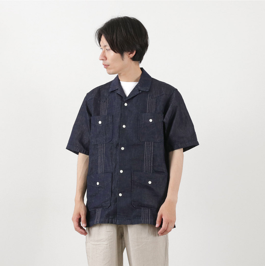 【20％OFF】FOB FACTORY（FOBファクトリー） F3491 キューバシャツ / 半袖 メンズ デニムシャツ 麻 日本製 CUBA SHIRT【セール】