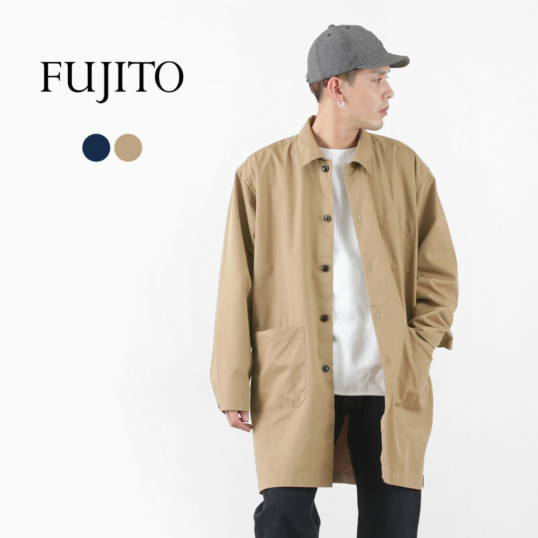 FUJITO（フジト） シャツ コート / メンズ ステンカラー バルカラー ドロップショルダー オーバーシルエット T/Cツイル 無地 日本製 B/S Shirt
