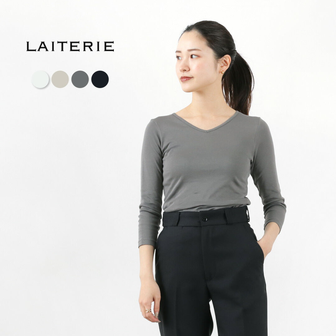 【30％OFF】LAITERIE（レイトリー） マハラニフライス V衿 8分袖プルオーバー